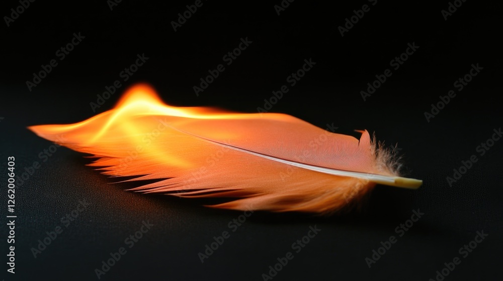Poster a glowing feather appears to be on fire, creating a striking visual contrast against a dark backgrou