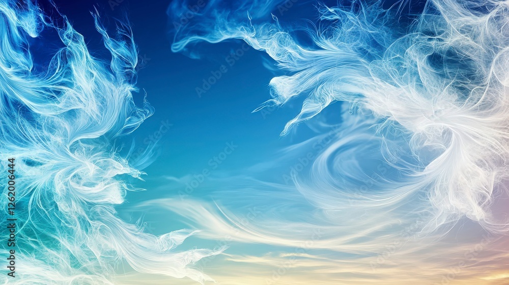 Poster Serene abstract scene of soft wisps dissolving into tranquil sky digital artwork peaceful environment aesthetic view