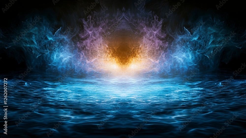 Poster Ethereal wave patterns emerge from a cosmic void abstract art digital creation mystical environment surreal perspective
