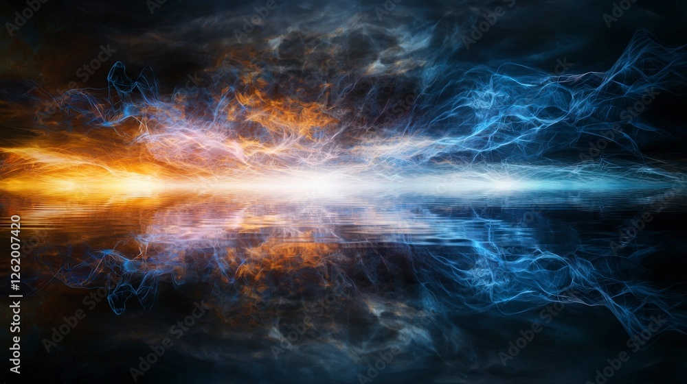 Poster dynamic light waves abstract landscape digital art futuristic environment wide angle rhythmic silenc