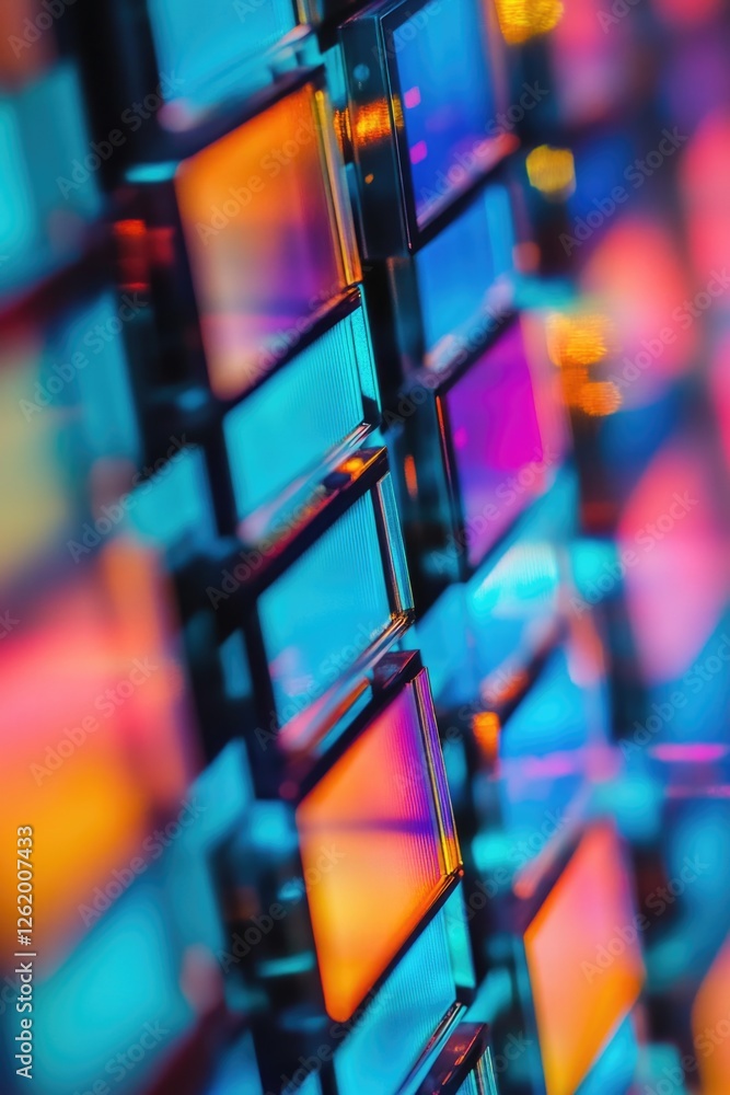 Poster vibrant digital display screen with square colorful pixel design, ideal for background images or gra