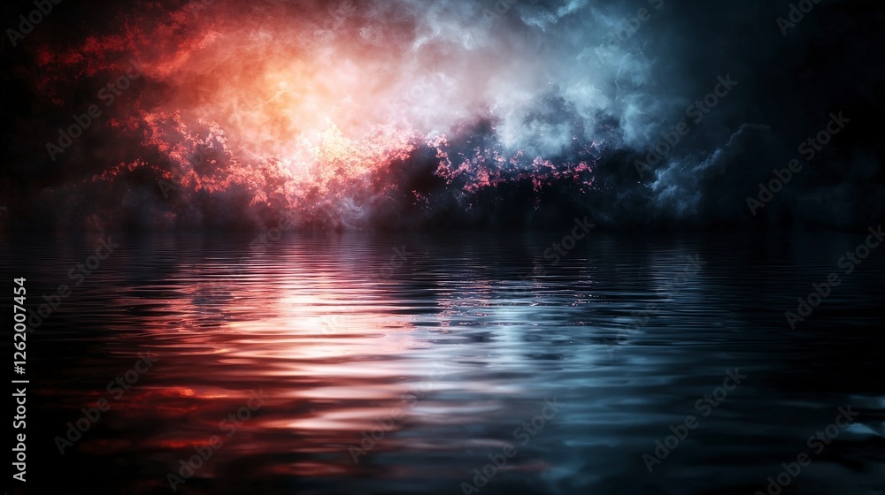 Poster abstract rhythmic pulses of silence spreading across a tranquil water surface ethereal landscape dig