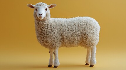 Fototapeta premium Realistic 3D sheep model standing on a yellow background, perfect for agricultural themes
