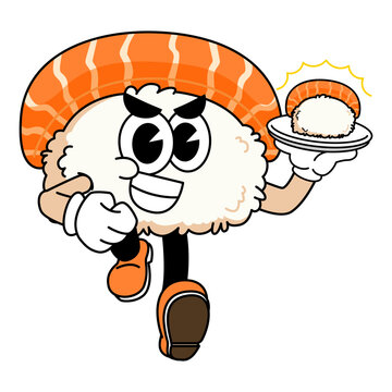 recommend clip art: Retro sushi mascot logo, sake sushi, salmon sushi delivery