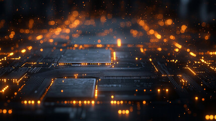 A processor chip symbolizes innovation and computational power, representing the heart of modern technology. The image conveys speed, intelligence, and progress with a futuristic and sleek aesthetic.
