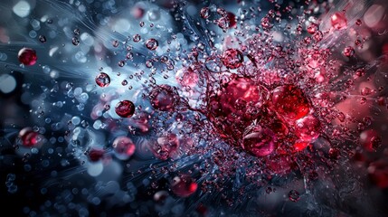 Radiant explosions from droplets abstract liquid art digital creation vibrant colors close-up view visual concept
