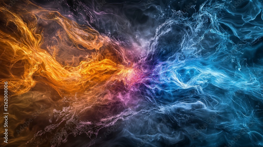 Poster Dynamic energy waves clashing in colorful harmony abstract art digital creation vivid environment close-up view