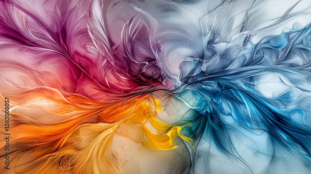 Poster vibrant abstract swirls of bold colors in dynamic motion digital art contemporary style artistic exp