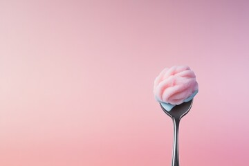 Delicate pink dessert resembling brain, playfully balanced on fo