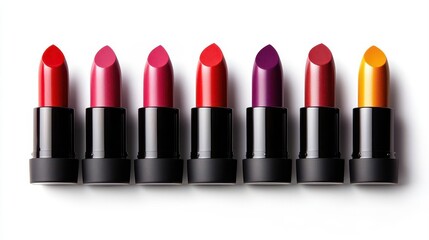 Obraz premium A vibrant array of lipsticks in various bold colors for stylish makeup enthusiasts.