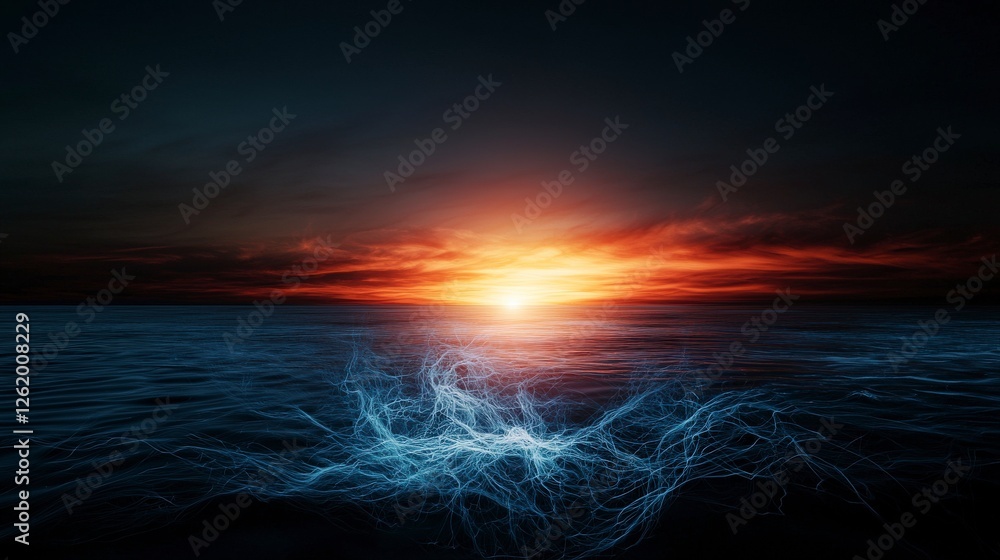 Poster Vibrant sunset reflections over calm ocean waves abstract art coastal serenity soft gradient environment