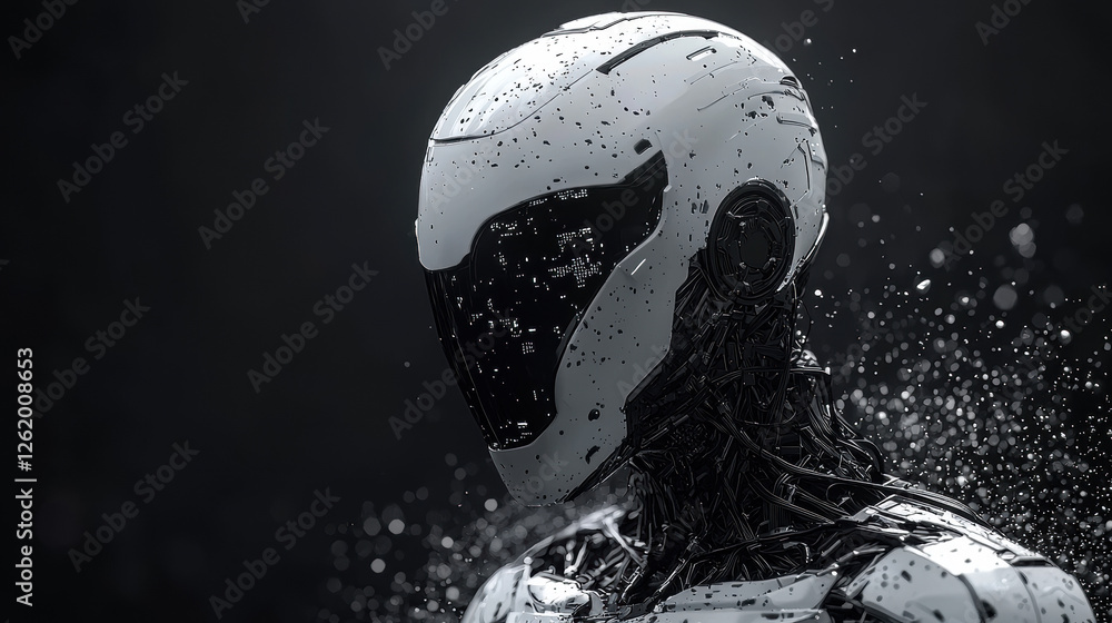 Poster high-tech ai mainframe deploys laser defenses to combat nanobot dust wave at a critical moment in a 