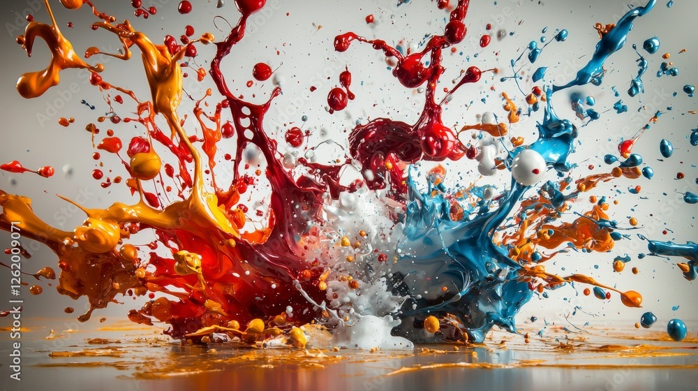 Aufkleber vibrant paint splashes create dynamic art scene studio photography creative space close-up colorful 