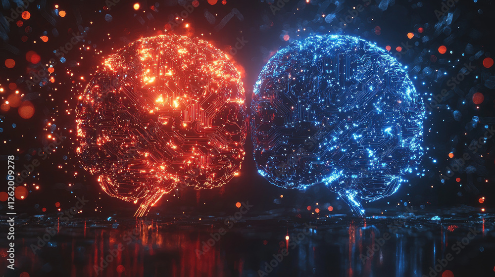 Aufkleber merging of organic and artificial intellect illustrates the complex relationship between human cogni