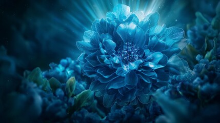 Dark blue floral burst illuminating the mind's depths nature abstract photography mystical environment close-up view