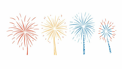 Obraz premium A Whimsical Hand-Drawn Illustration of Isolated Fireworks – Festive Celebration and Sparkling Display