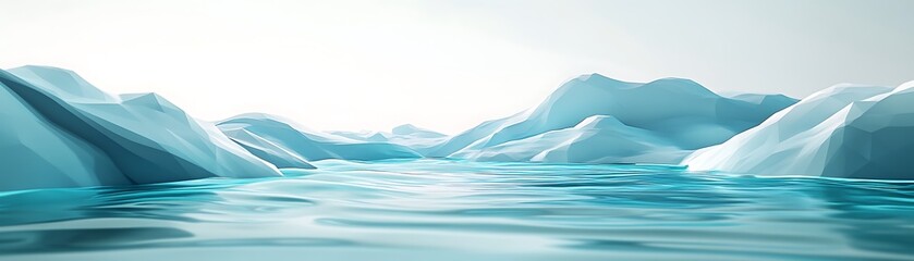 A serene landscape featuring floating icebergs in calm turquoise waters, creating a tranquil scene that showcases the beauty of nature and the impacts of climate change.