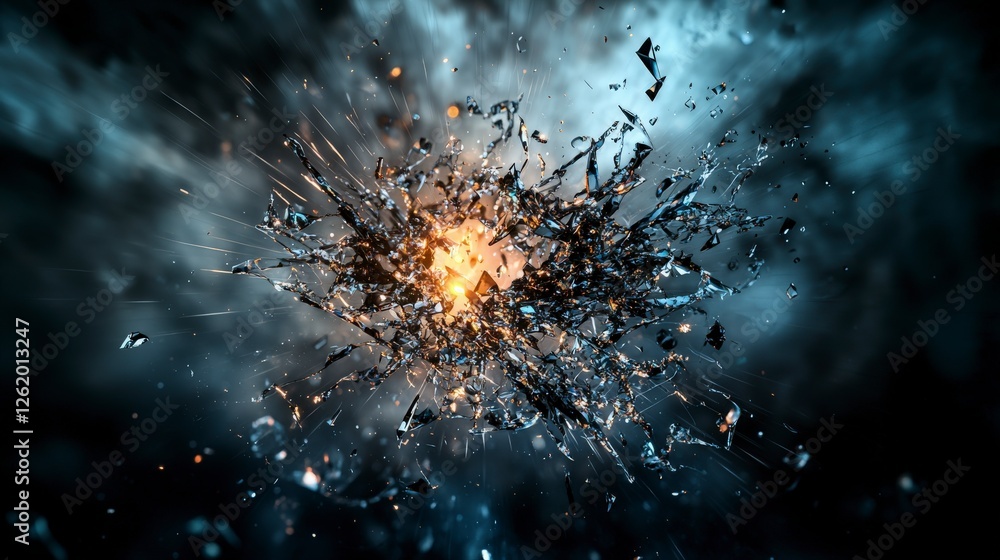 Aufkleber Shattered mental fragments of hope exploding in dark cosmic space abstract art dynamic viewpoint emotional concept