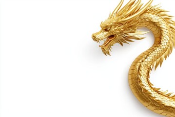 Obraz premium a majestic dragon with shimmering golden scales, mythical fantasy creature, isolated on white background