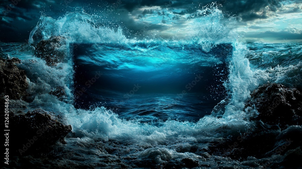 Fototapete Silent waves unfolding in a square frame oceanic chaos nature surreal close-up view intriguing conceptual art