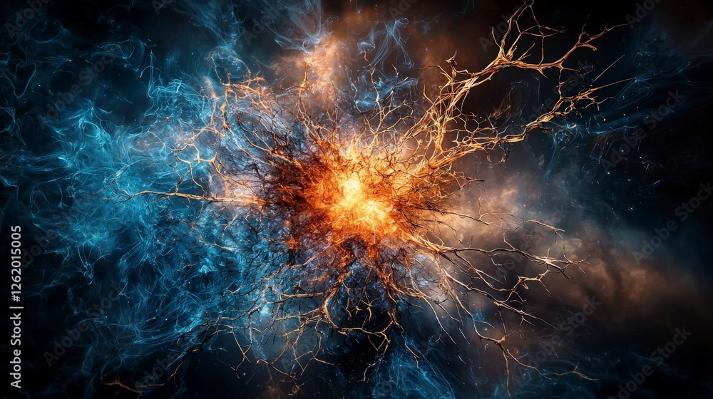 Poster Abstract explosion of soft fragile lines in mental space digital art cosmic environment captivating viewpoint