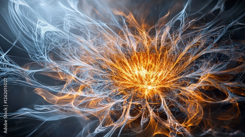 Poster Soft glowing lines create intricate abstract pattern digital art dark environment high detail viewpoint