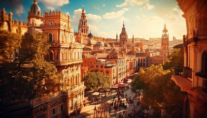 Fototapeta premium Ilustración de la ciudad de estilo Sevilla