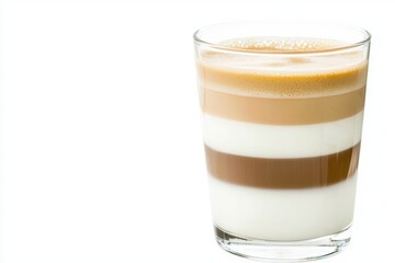 a refreshing iced latte with layers of espresso and milk, perfect summer coffee, isolated on white background