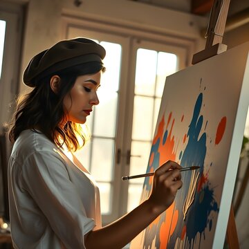 Artista hispana pintando sobre lienzo