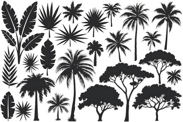 Black Silhouettes of Tropical Leaves, Palms & Trees – High-Quality PNG