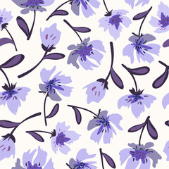 Naive art florals seamless pattern, garden, colorful  background print. Hand drawn flowers primitive design, soft bright color