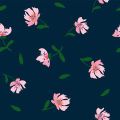 Naive art florals seamless pattern, garden, colorful  background print. Hand drawn flowers primitive design, soft bright color
