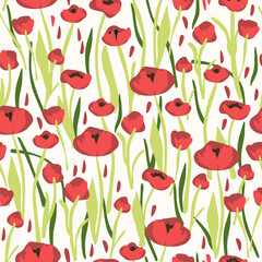 Naive art florals seamless pattern, garden, colorful  background print. Hand drawn flowers primitive design, soft bright color