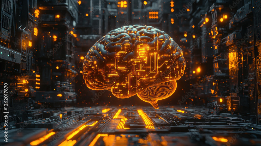 Aufkleber fusion of organic and artificial intelligence through a human brain merging with a glowing ai brain 