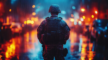 A silhouette of a sad military man with PTSD, formed from falling jigsaw puzzle pieces, symbolizes fragmentation, trauma, and loss of identity Modern bright tone with empty space for text
