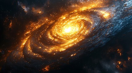 Cosmic Inferno: A swirling nebula of fiery orange and blue hues illuminates the vast expanse of space, creating a breathtaking cosmic spectacle that evokes a sense of awe and wonder.
