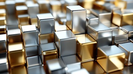 Obraz premium Abstract metallic cubes, gold silver background, data visualization, tech design