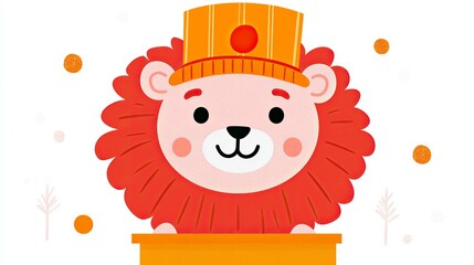 Fototapeta premium Adorable Cartoon Lion in a Hat: A Cute and Cheerful Animal Illustration
