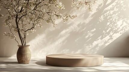 Blooming Cherry Blossom Display Minimalist Studio Floral Arrangement Calm Environment Aesthetic View Serenity Concept