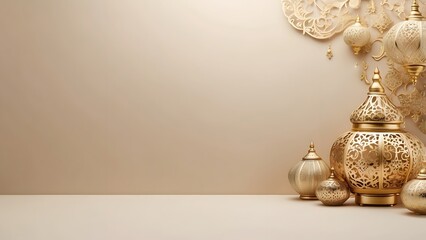 Ramadan banner with empty space Without Text, Ivory Luxury background, holiday banner poster background for advertisement ads