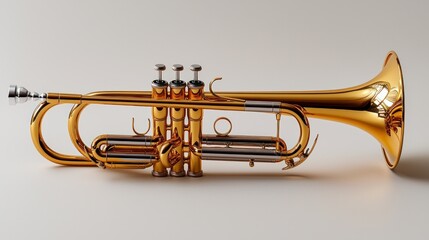 Obraz premium Golden trumpet studio shot, neutral background, musical instrument