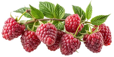 bunch of raspberry in branch isolated on white background