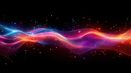 Abstract neon light waves on a dark background, vibrant and futuristic 