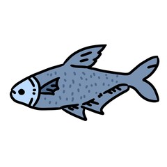 fish doodle icon, color illustration