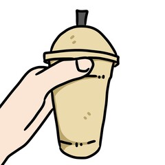 hand holding cup hot coffee with ice cream