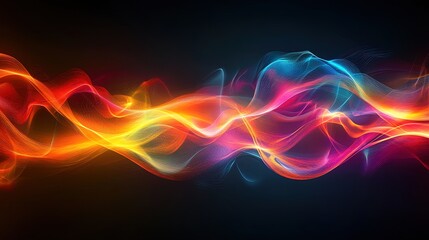 Abstract neon light waves on a dark background, vibrant and futuristic 