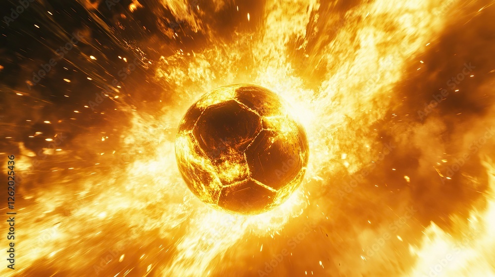 Poster a fiery soccer ball exploding with energy and intensity.