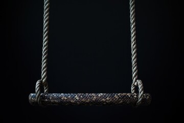 Suspended trapeze bar covered in reptile pattern hangs isolated