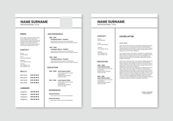 Minimalist CV template. Clean resume and cover letter layout design. Vector illustration