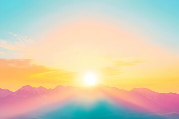 Obraz premium Serene sunrise over pastel-colored mountains; idyllic, peaceful landscape perfect for backgrounds, websites, or design projects.